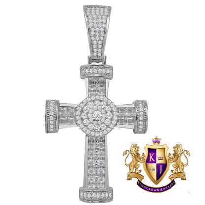Big XL 2.55'' Baguette Real Genuine Sterling Silver Baguette Simulated Diamond Jesus Cross Pendent Charm