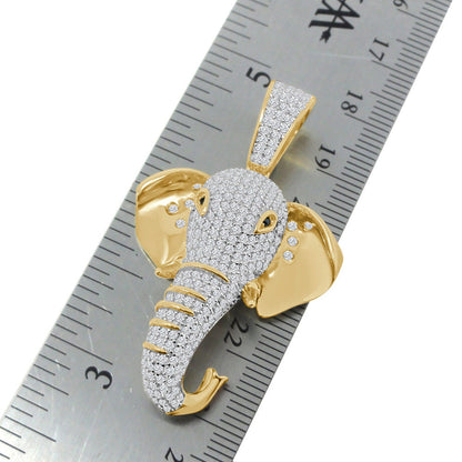 Real Genuine Sterling Silver Gold Finish Simulated Diamond Good Luck Elephant Head Charm Pendent + Chain
