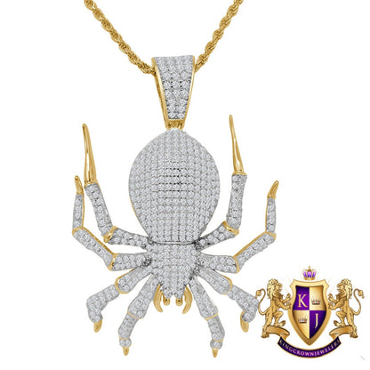 24+ Grams Real Italian Sterling Silver 14K Gold Finish 2.00 Ct. Simulated Diamond Spider Crab Zodiac Cancer Charm Pendent Chain Neckless Set