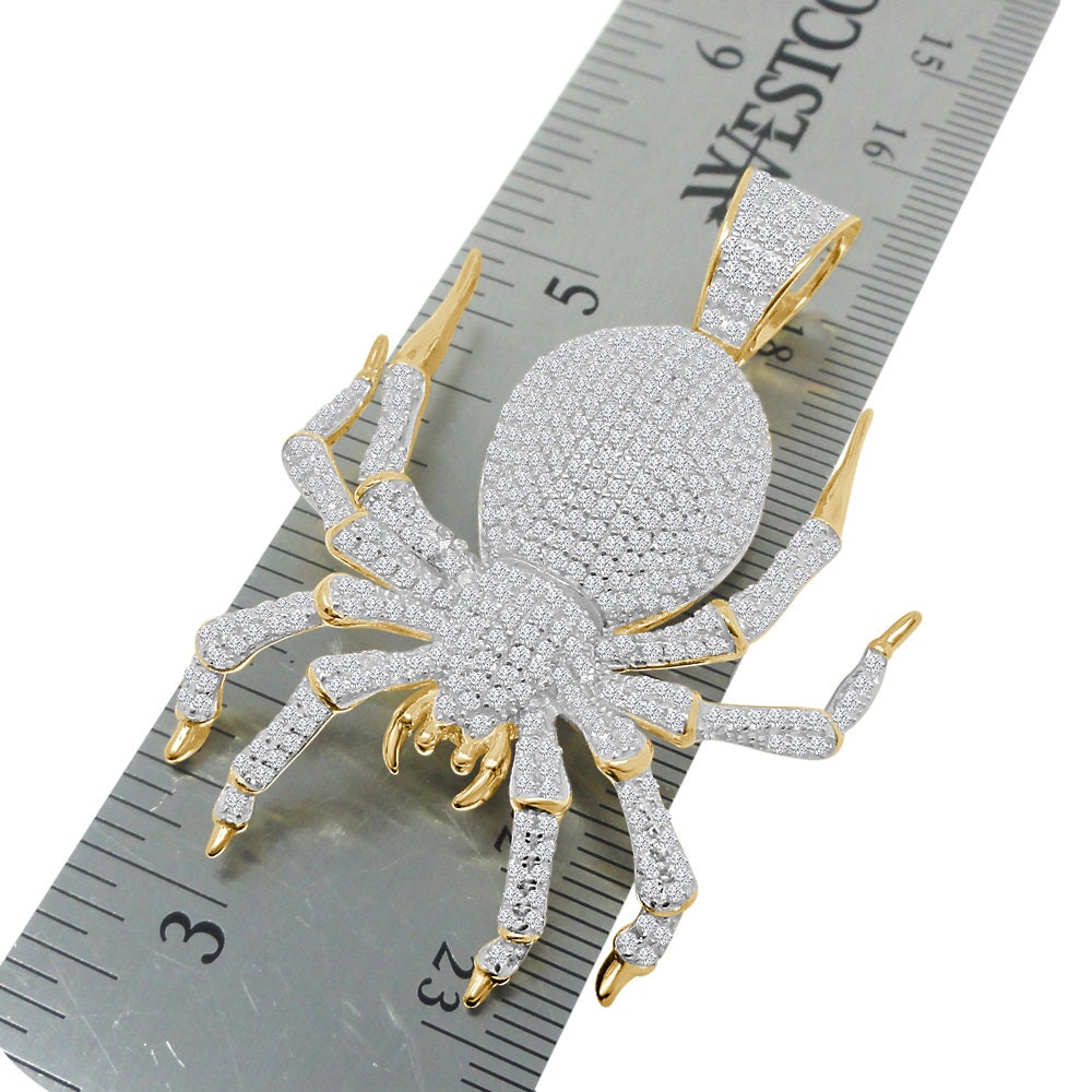 24+ Grams Real Italian Sterling Silver 14K Gold Finish 2.00 Ct. Simulated Diamond Spider Crab Zodiac Cancer Charm Pendent Chain Neckless Set