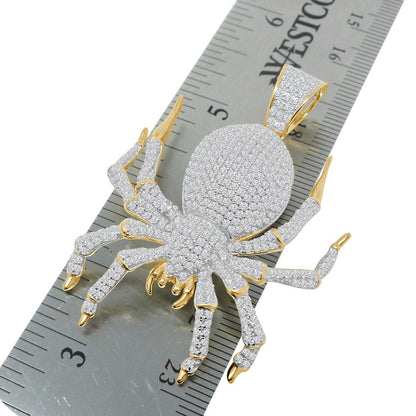 24+ Grams Real Italian Sterling Silver 14K Gold Finish 2.00 Ct. Simulated Diamond Spider Crab Zodiac Cancer Charm Pendent Chain Neckless Set