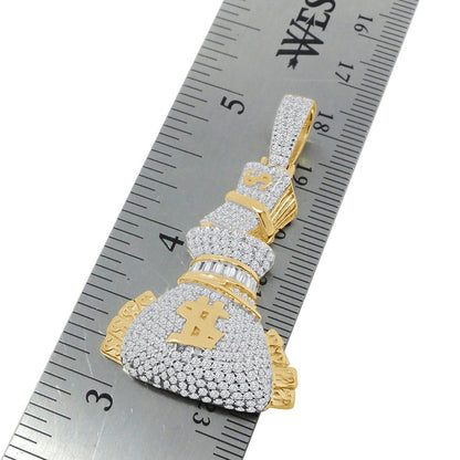 Men's 14K Gold Over Simulated Diamond Money Bag 100 Dollar Stacks Pendant Charm Rope Chain Set