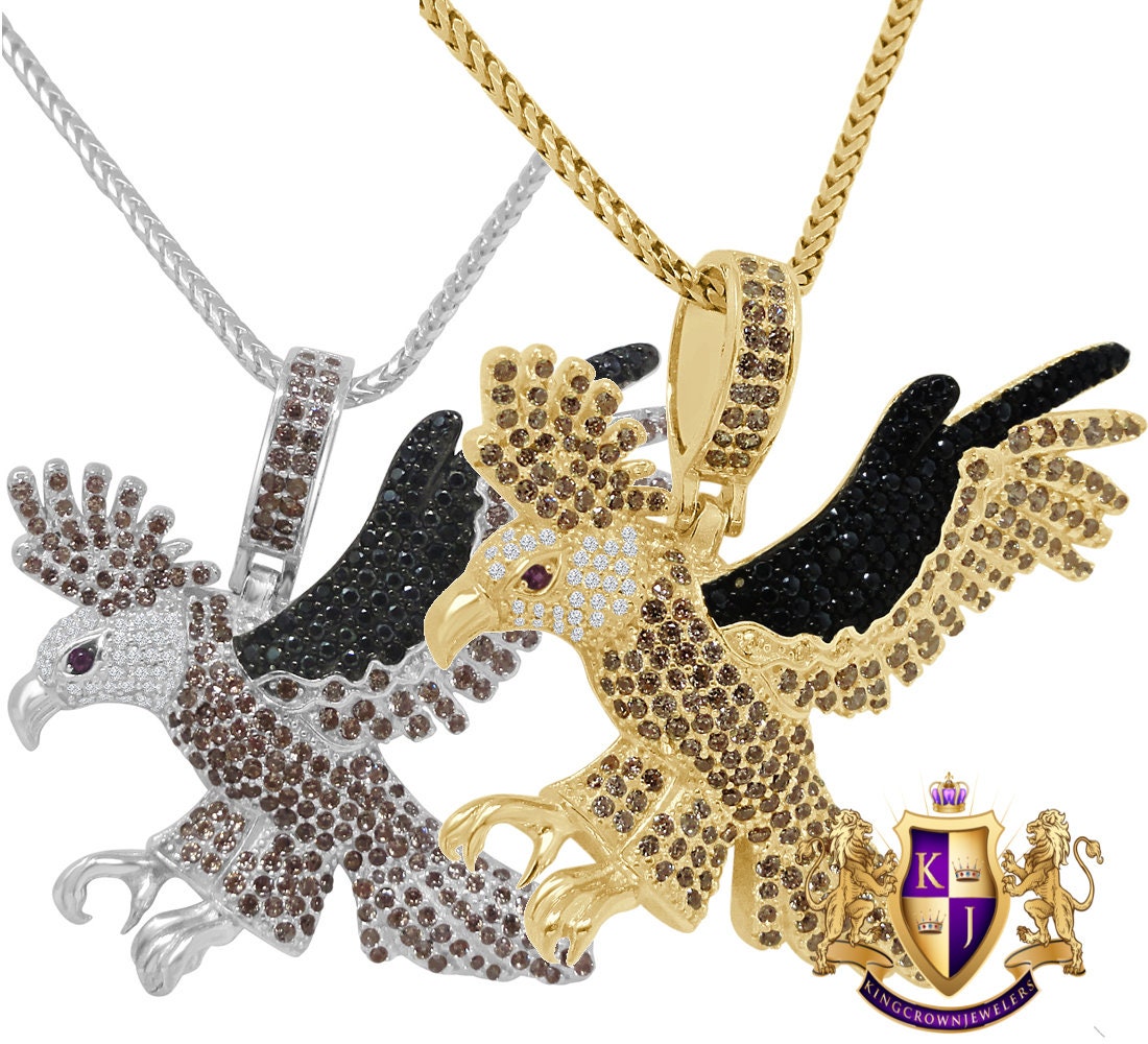 Genuine Real Sterling Silver Simulated Diamond Eagle Bird Pendent Charm Rope Chain Set
