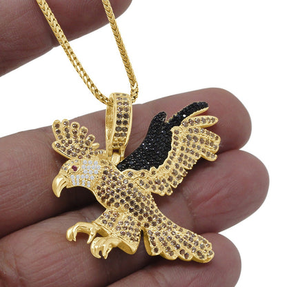 Genuine Real Sterling Silver Simulated Diamond Eagle Bird Pendent Charm Rope Chain Set
