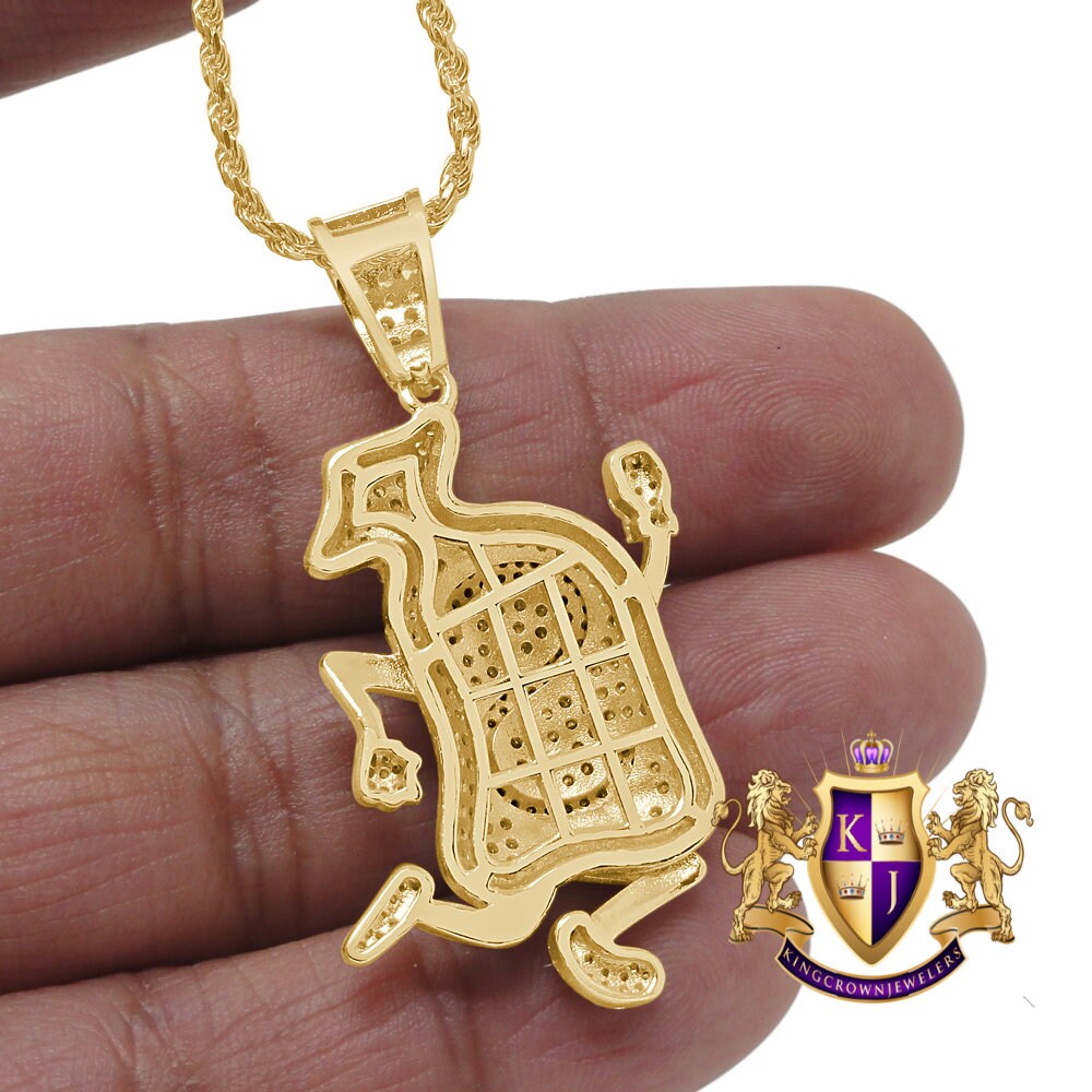 Real Sterling Silver 14K Gold Tone Dollar Logo Running Money Bag Emoji Pendant Charm + Chain