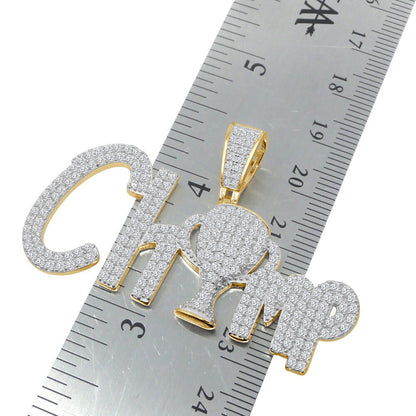 Real Yellow Gold Sterling Silver Simulated Diamond  Champion Trophy Winner Cup Pendent Charm Chain Set
