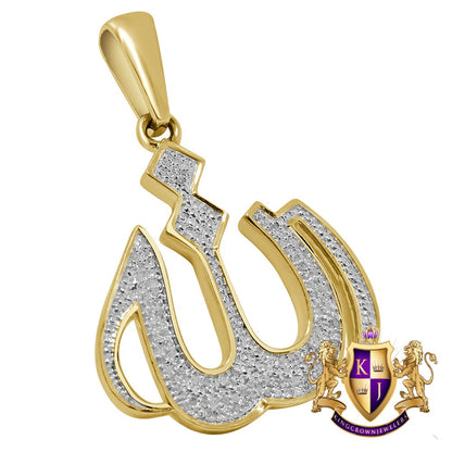 10K Real Yellow Gold Genuine Diamond 0.33 Cwt. Allah Muslim Arabic Islamic Pendant Pave Charm 1.35''