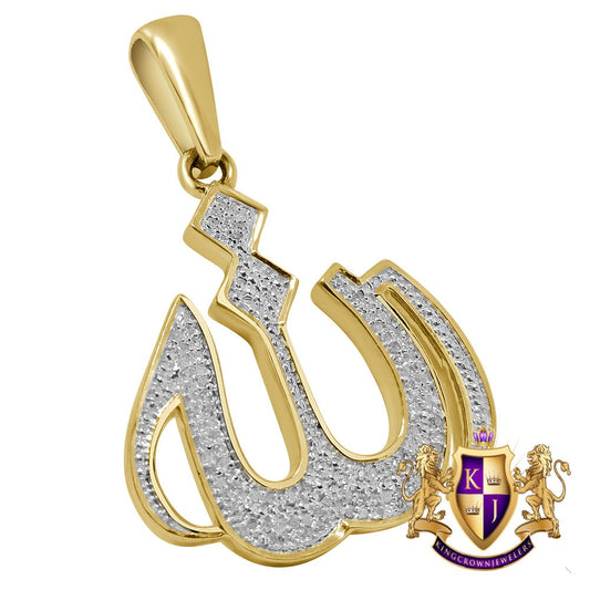 10K Real Yellow Gold Genuine Diamond 0.33 Cwt. Allah Muslim Arabic Islamic Pendant Pave Charm 1.35''