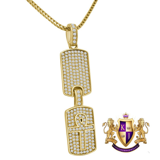 Real Sterling Silver Yellow Gold Tone Simulated Diamond Double Dog Tad Egyptian Ankh Cross Charm Pendent Chain Set