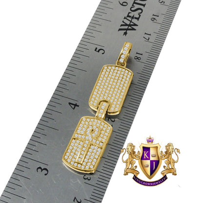 Real Sterling Silver Yellow Gold Tone Simulated Diamond Double Dog Tad Egyptian Ankh Cross Charm Pendent Chain Set