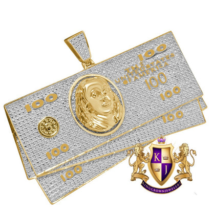 Men's Real Genuine Authentic Diamonds 10K Gold Finish 100 Dollar Cash Money Stack's Custom Pendant Charm