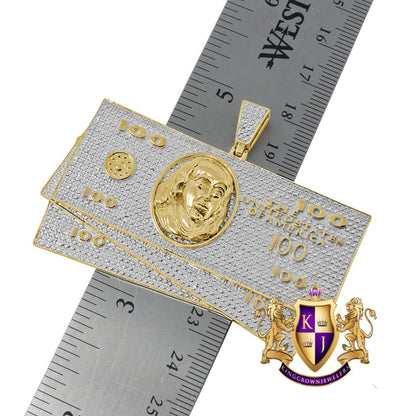 Men's Real Genuine Authentic Diamonds 10K Gold Finish 100 Dollar Cash Money Stack's Custom Pendant Charm