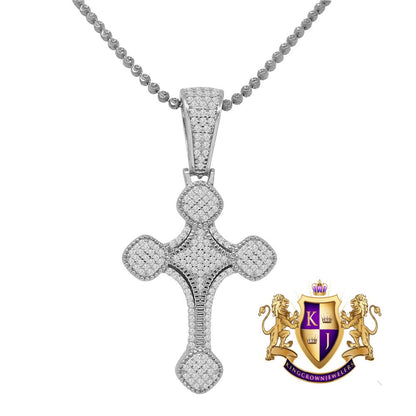 Real Silver Religious Charm Pendent  Gold Finish Simulated Diamond Jesus Cross Chain Set