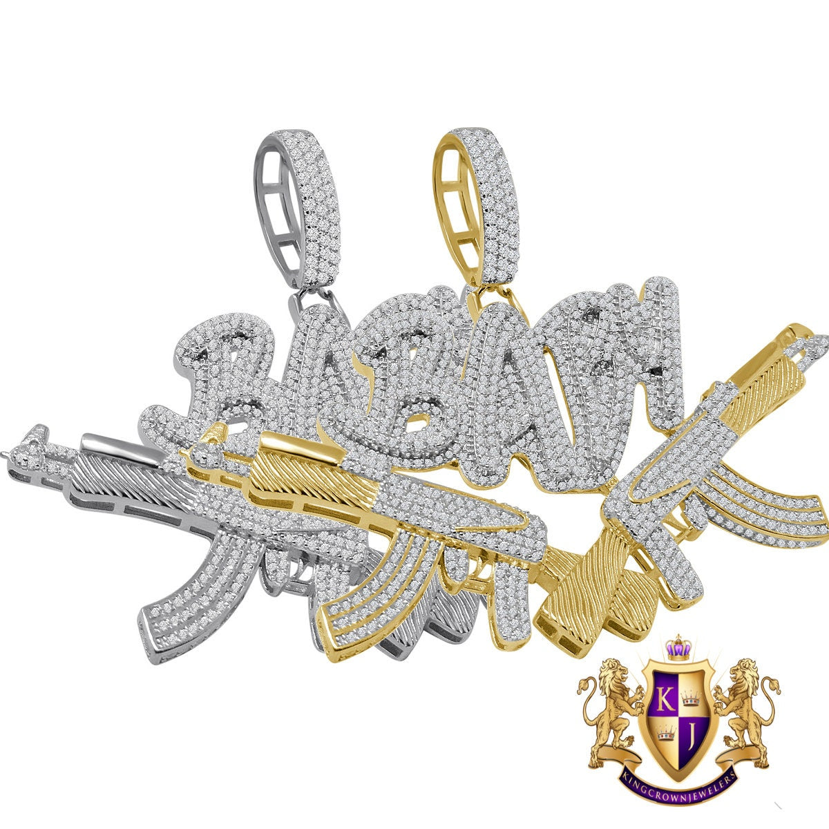 Men's Custom Piece Real Sterling Silver Simulated Diamond 14K Gold Finish Baby Pendent Charm