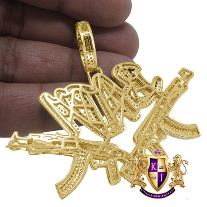 Men's Custom Piece Real Sterling Silver Simulated Diamond 14K Gold Finish Baby Pendent Charm