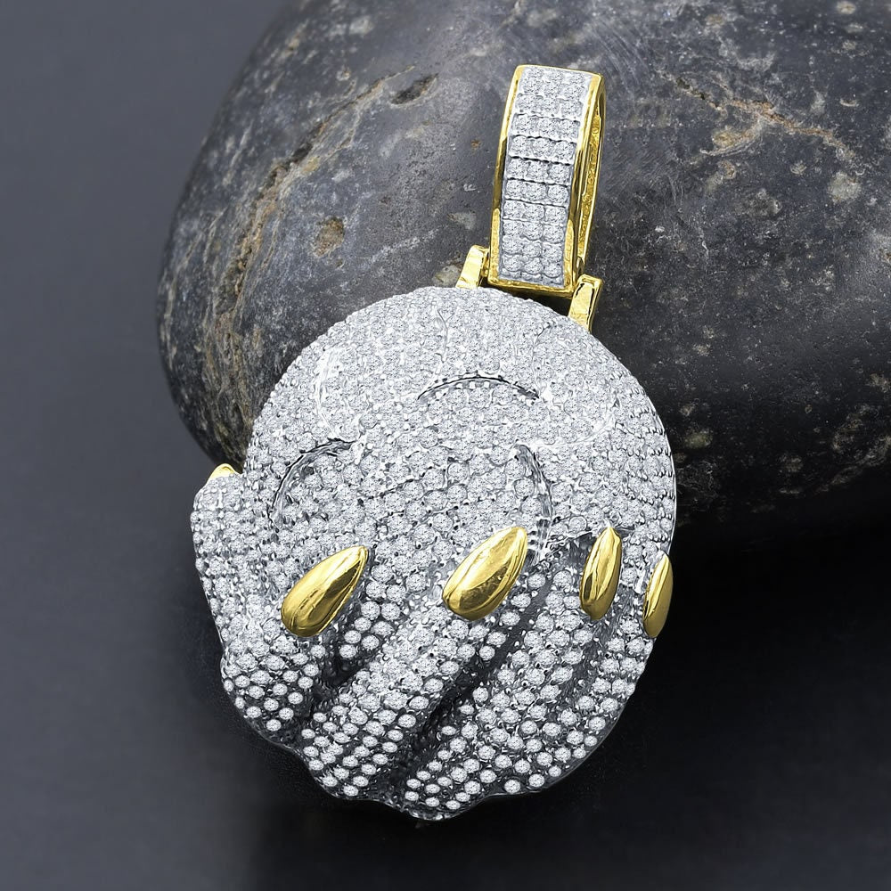Real Sterling Silver 14K Gold Finish Simulated Diamond Hand Holding Globe World Pendant Charm