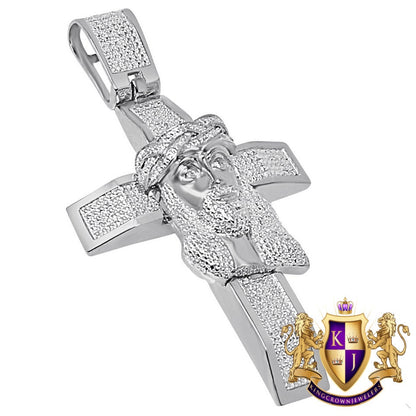 Real Genuine Authentic Diamond 32+ Grams Jesus Christ Face Cross 10K Solid White Gold Finish Custom Piece Charm Pendant Men's XL Big 3.5"