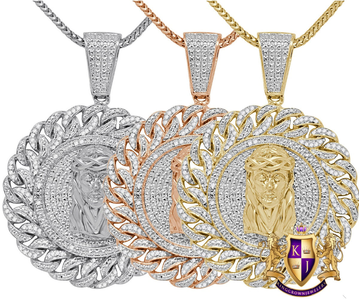 Real Genuine Authentic Diamonds 0.50 Cwt. Jesus Piece Round Men's Pendant Charm Chain Set 10K Gold Finish 2''
