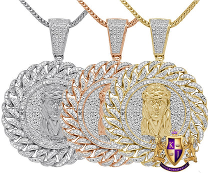 Real Genuine Authentic Diamonds 0.50 Cwt. Jesus Piece Round Men's Pendant Charm Chain Set 10K Gold Finish 2''