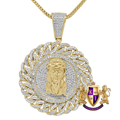 Real Genuine Authentic Diamonds 0.50 Cwt. Jesus Piece Round Men's Pendant Charm Chain Set 10K Gold Finish 2''