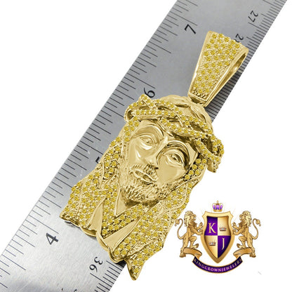 Yellow Canary Big XL 2.85'' Gold Finish Sterling Silver Simulated Diamond Holy Jesus Face Pendent Religious Charm