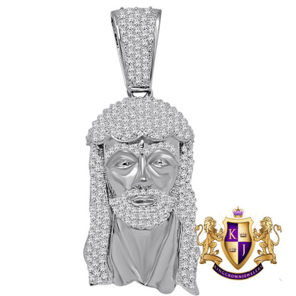 Men's Holy Jesus Face Pendent 3'' Genuine White Gold On Real Sterling Silver Simulated Diamond Religious Charm
