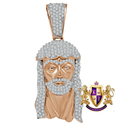Men's Holy Jesus Face Pendent 3'' 14K Rose Gold On Real Sterling Silver Simulated Diamond Religious Charm