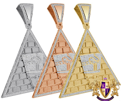 Real Genuine Diamond Egyptian Queen Nefertiti Pharaoh Pyramid Charm Gold Finish Pendant Charm 2.75''