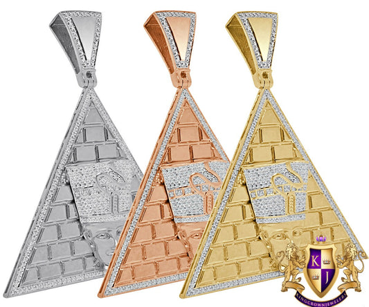 Real Genuine Diamond Egyptian Queen Nefertiti Pharaoh Pyramid Charm Gold Finish Pendant Charm 2.75''