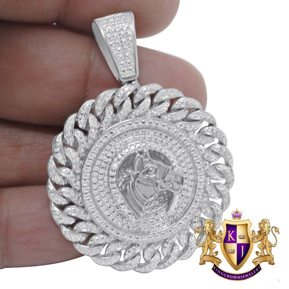 Real Genuine Diamond Lucky Horse shoes Round Charm 10K White Gold Finish Pendent 2''