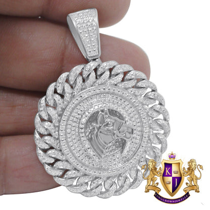 Real Genuine Diamond Lucky Horse shoes Round Charm 10K White Gold Finish Pendent 2''