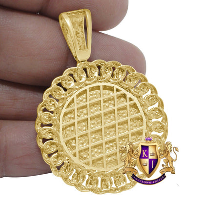 Real Genuine Diamond Praying Hands Round Charm 10K Yellow Gold Finish Pendent 2''