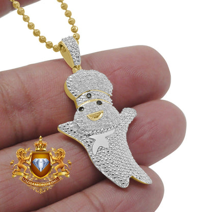 Real Genuine Diamond Pillsbury Dough Boy Pendant 10K Gold Finish Charm Chain Set