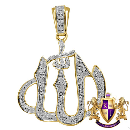 Unisex Real Genuine Diamond 10K Gold Over Allah God Muslim Islamic Arabic Pendant Religious Charm