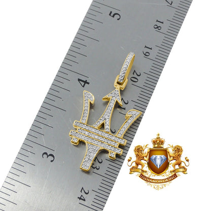 Men's Real Genuine Diamond Maserati Car Key Pendant 10K Gold Finish Charm Chain Set 1.50''