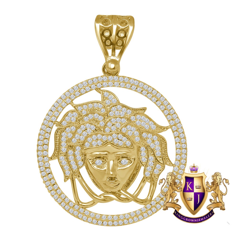 Real Genuine Sterling Silver Simulated Diamond 14K Gold Finish Custom Greek Lady Pendent Charm