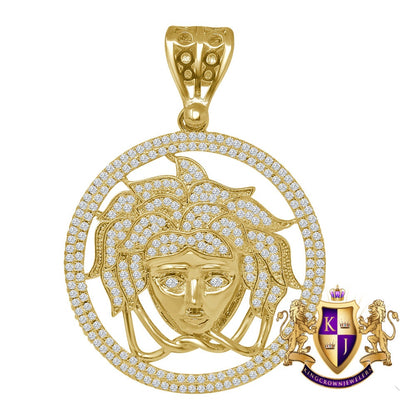 Real Genuine Sterling Silver Simulated Diamond 14K Gold Finish Custom Greek Lady Pendent Charm