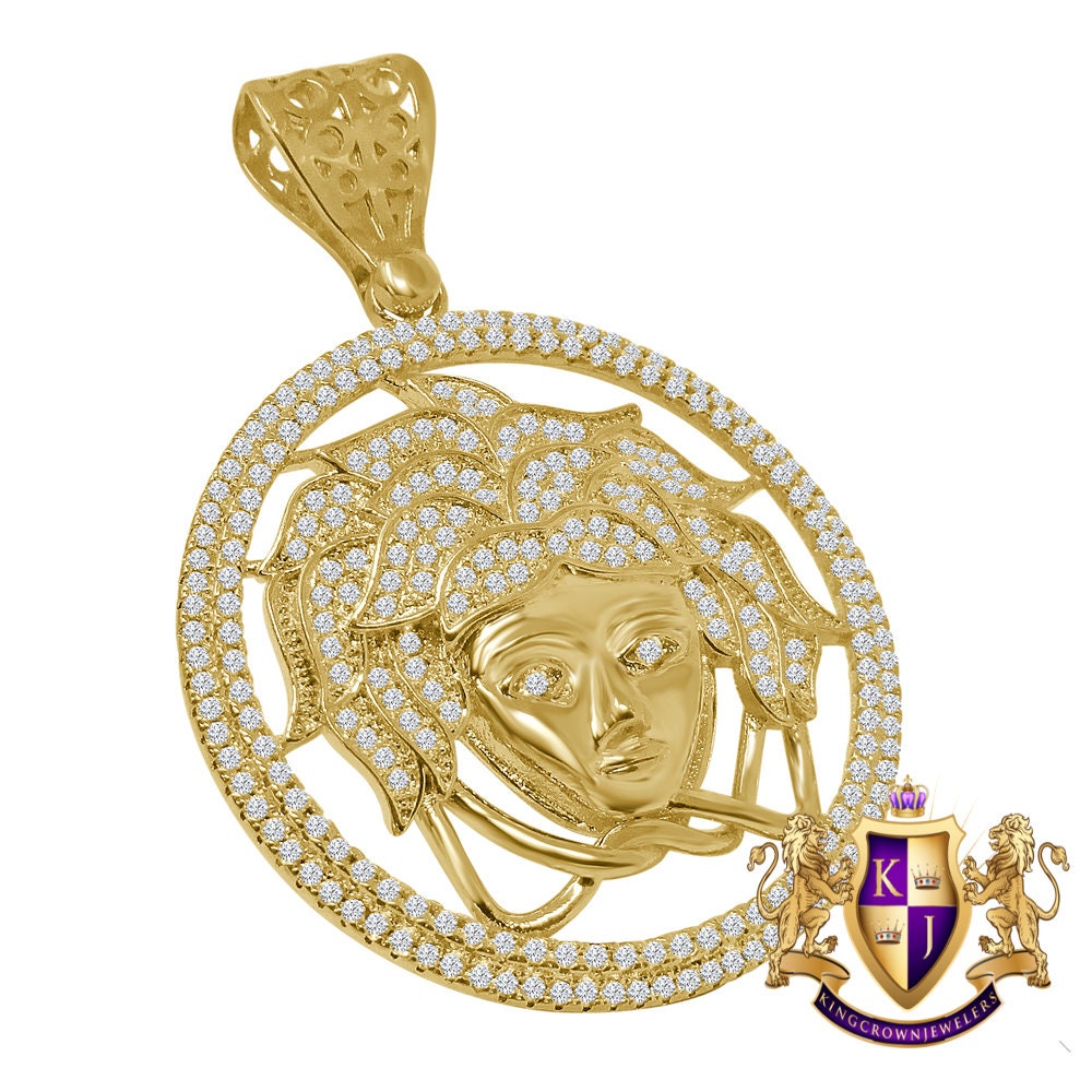 Real Genuine Sterling Silver Simulated Diamond 14K Gold Finish Custom Greek Lady Pendent Charm