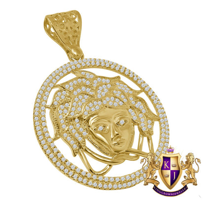 Real Genuine Sterling Silver Simulated Diamond 14K Gold Finish Custom Greek Lady Pendent Charm