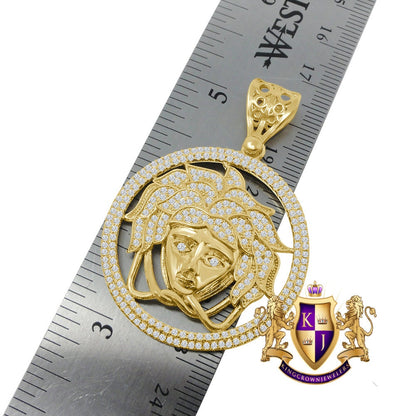 Real Genuine Sterling Silver Simulated Diamond 14K Gold Finish Custom Greek Lady Pendent Charm