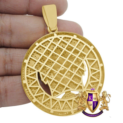 Big XL 2.55'' Real Yellow Gold On Genuine Sterling Silver Simulated Diamond Greek Lady Custom Pendant Medallion  Charm