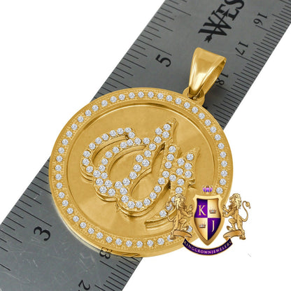 23+ Grams High Quality Solid Stainless Steel 18K Gold Finish Simulated Diamond Allah God Muslim Islamic Arabic Pendant Charm Round Medallion