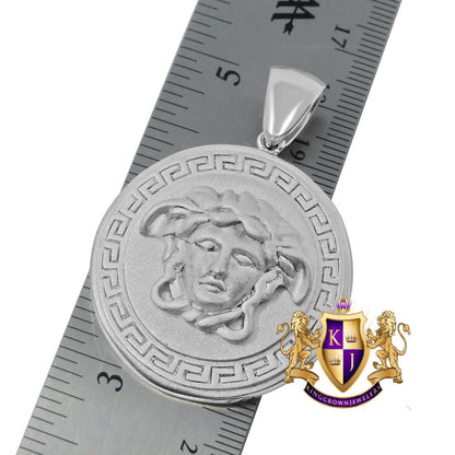 Men's White Matte Satin Finish Real Sterling Silver Greek Lady Custom Round Charm Pendent  38 + Grams