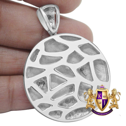 Men's White Matte Satin Finish Real Sterling Silver Greek Lady Custom Round Charm Pendent  38 + Grams