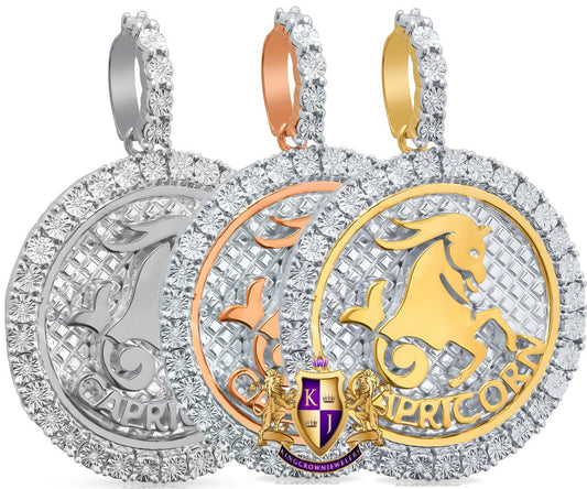 Real Genuine Diamond Capricorn Horse  Zodiac Lucky Sign Astrology Horoscope Pendent Charm 10K Gold Finish 2''