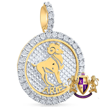 Real Genuine Diamond  Aries Rams Zodiac Lucky Sign Astrology Horoscope Pendent Charm 10K Gold Finish 2''
