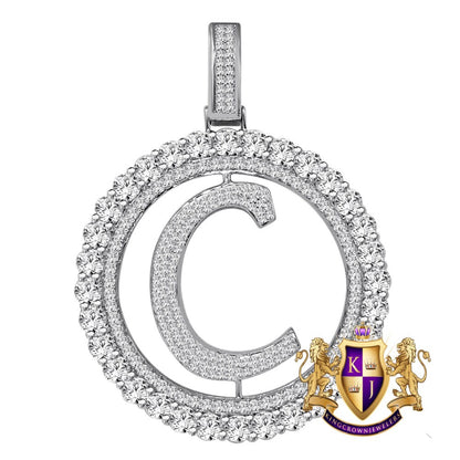Big XL 3'' Solitaire Real Sterling Silver Gold Finish Simulated Diamond Initial Letter Alphabet "C" Pendent Charm Medallion