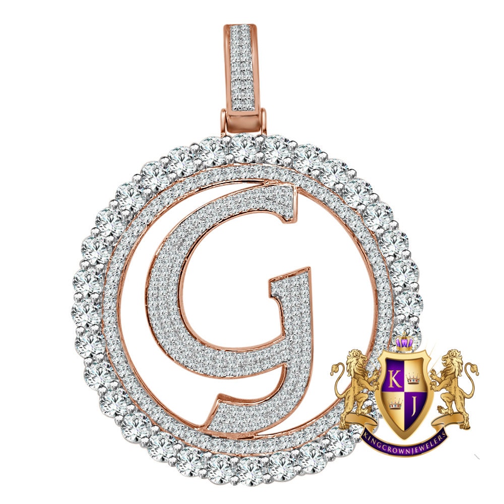 Big XL 3'' Solitaire Real Sterling Silver Gold Finish Simulated Diamond Initial Letter Alphabet "G" Pendent Charm Medallion