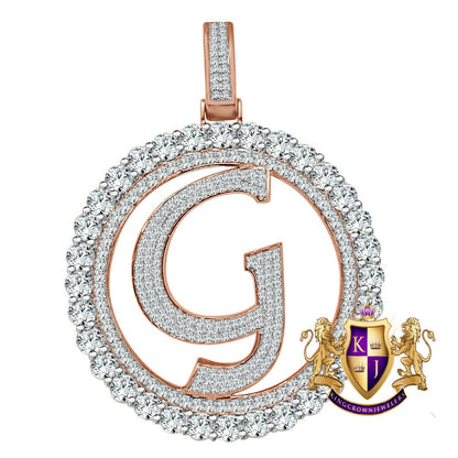 Big XL 3'' Solitaire Real Sterling Silver Gold Finish Simulated Diamond Initial Letter Alphabet "G" Pendent Charm Medallion