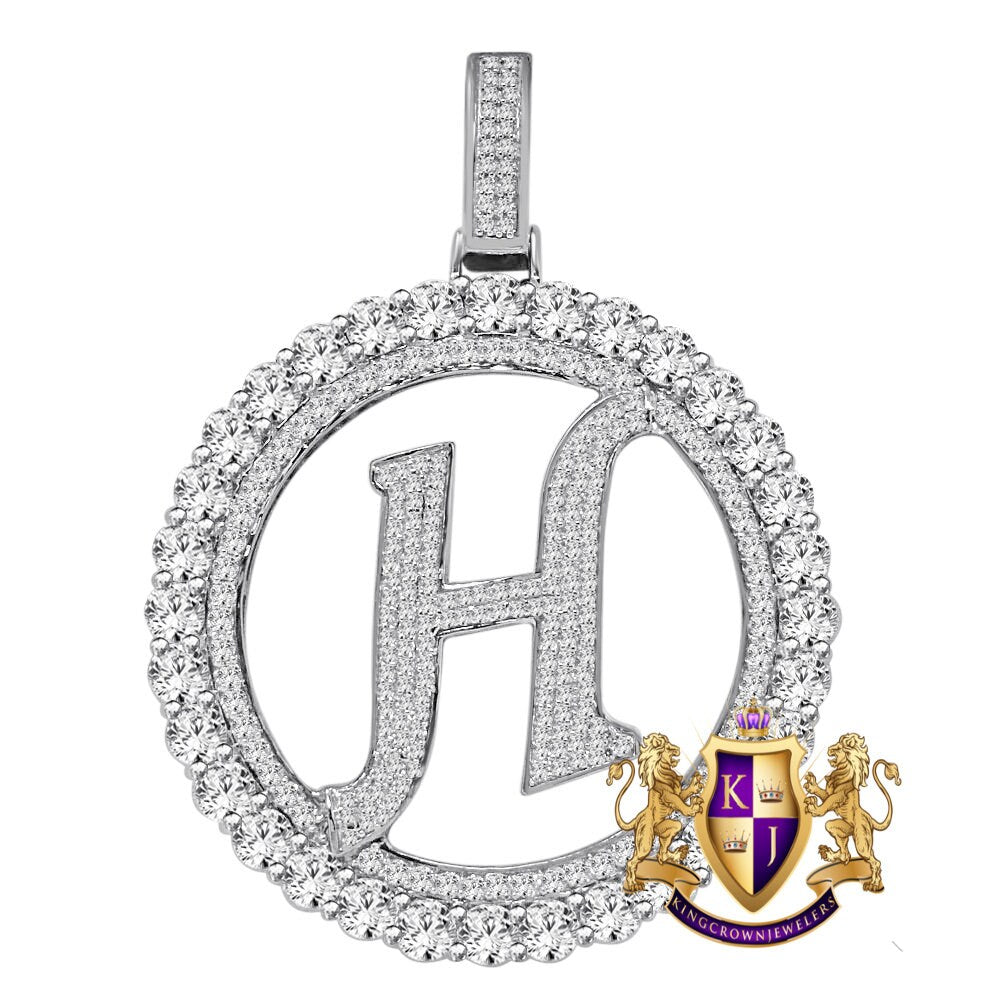 Big XL 3'' Solitaire Real Sterling Silver Gold Finish Simulated Diamond Initial Letter Alphabet "H" Pendent Charm Medallion
